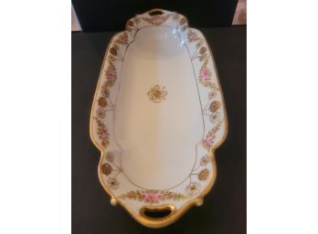 Antique Nippon Hand Painted Rose And Gold Gilded Celery Serving Dish