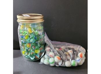 Jar And Bag Of Marbles - Includes 2 Shooters