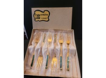 NEW IN BOX Etrite 24ct Gold Plated Hors D'oeuvres Fork Set