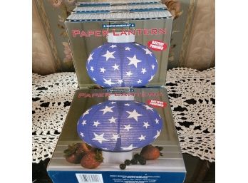 Lot Of 4 Battery Powered Paper Lanterns Blue With White Stars  Design