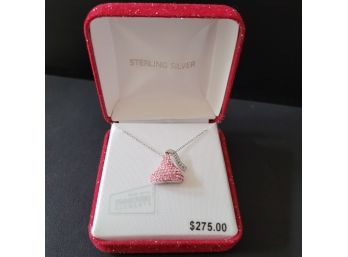 New In Box Sterling Silver Hershey's Candy Kiss With Pink Swarovski Crystals