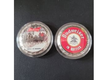 Lot Of 2 Large Silver Plated Budweiser Bottle Tops By Bradford Exchange