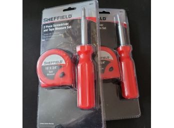 Lot Of 2 NEW Sheffield 2 Piece Screwdriver  And Tape Measure Sets
