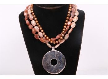 Large Sterling Silver And Natural Stones Ladies Necklace