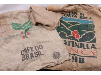 Group Of Vintage Coffee Bean Burlap Bags