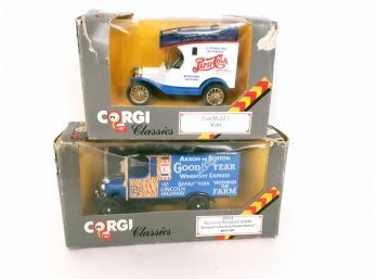 Vintage Corgi Diecast Cars In Box, Ford Modle T Pepsi Van And Goodyear Express