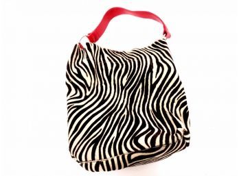 MAURIZIO TAIUTI Zebra Hide & Red Leather 13 X 11 Slouchy Shoulder Bag ITALY