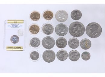 Vintage One Dollar Half Dollar Kennedy, Susan B Anthony, Eisenhower Coin Lot