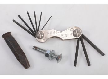Folding Hex Key Set, Leather Stamping Tool And Waterbury CT Made Bolt