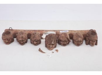 Early 1900's 7 Head Native American Chief Plaster Wall Hanging 2 Candle Holder