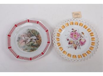 Two Victorian Hand Painted Ribbon Plates