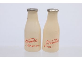 Set Of Worden's (Waterbury, CT) Milk Bottle Salt & Pepper Shakers