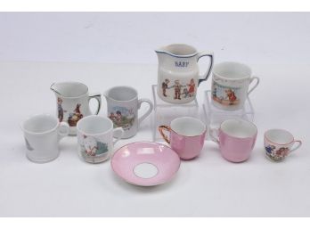 Lot Early 1900's Child Dishes Mugs, Cups, Saucers Most German Made