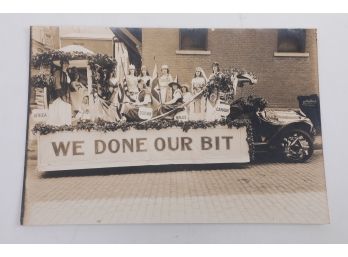 Early 1900's WWI Era Cabinet Card Photograph Of Women On Truck Float 'We Done Our Part'