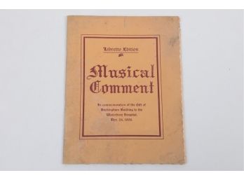 1908 'Musicaql Comment' Tribute Of Gift Od Bucking Building Waterbury (CT) Hospital Program