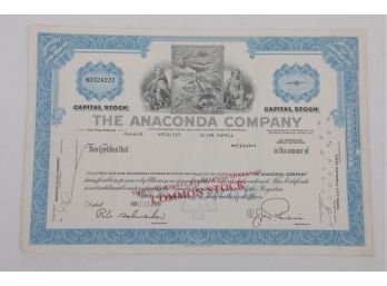 Anaconda Company Capital Stock Certificate