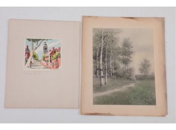 2 Pieces Of Unframed Art Work - Hand Tinted Photograph & Signed Watercolor