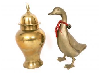 Brass Duck Figure And Urn