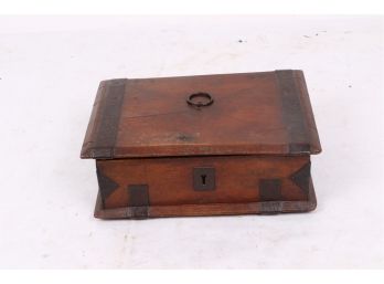 Antique Small Wood And Wrought Iron Cigar Box