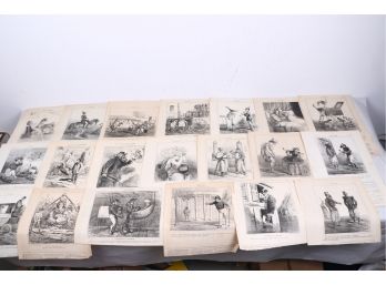 Group Of Antique 1860's French Actualites Humoresque Newspaper Illustrations