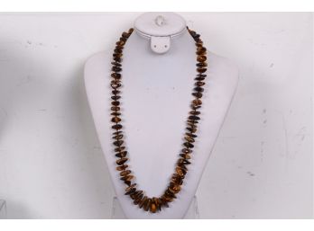 26' Sterling Silver And Tiger Eye Ladies Necklace