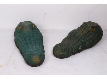Two Life Size Alligator Heads Lawn Ornaments
