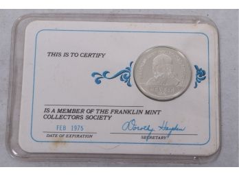 1975 Sterling Silver Member Of The Franklin Mint Collectors Society Proof Coin