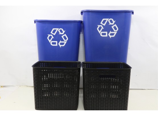Group Of 4 Includes Advantus Extra Large Open Lid Storage Black & Recycle Medical Bin