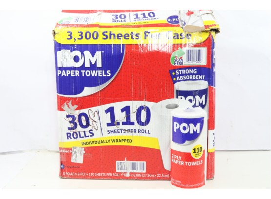 23 Rolls Of POM 2Ply Perforated Paper Towels, White, 110 Sheets/Roll