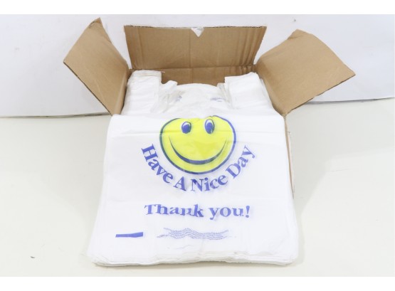 Barnes Paper Company Smiley Face Shopping Bags, White, 900/Carton