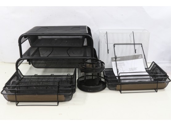 Large Group Of Misc. Mesh Office Desk Stand. Triple Tray & File , Pen,pencil Holder .