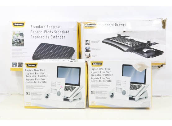 Group Of 4 Fellowes Includes Lapto Riser, Footrest & Keyboard Drawer