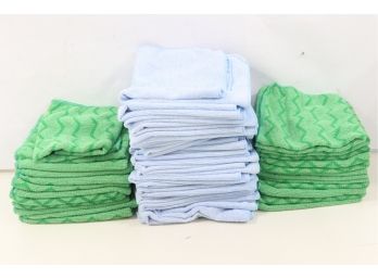 Large Group Of Rubbermaid & Gen Commercial Reusable Cleaning Cloths Microfiber 16 X 16 Green/blue