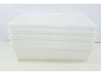 5 Totes Of Rubbermaid Commercial Food/Tote Boxes 8.5gal 26w X 18d X 6h White 3508WHI
