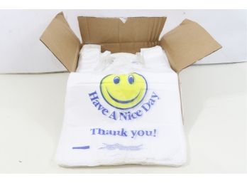 Barnes Paper Company Smiley Face Shopping Bags, White, 900/Carton