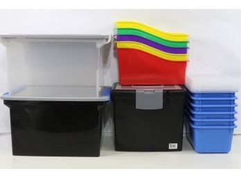 Large Group Of 14 Storex Plastic Storage Containers