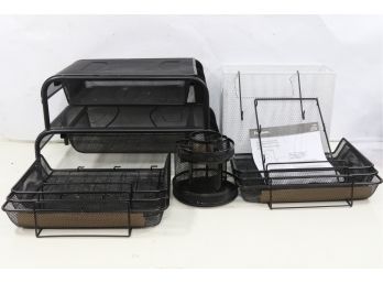 Large Group Of Misc. Mesh Office Desk Stand. Triple Tray & File , Pen,pencil Holder .
