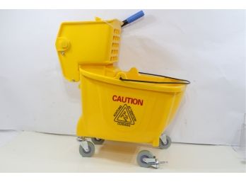 35 Quart Yellow Plastic Mop Bucket And Side Press Wringer Combo On Wheels