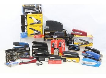 Large Group Of Staplers And Staples, Commercial Staplers Etc