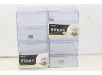 4 Deflecto Two Drawer Cube Organizer Clear Plastic 6 X 7-1/8 X 6