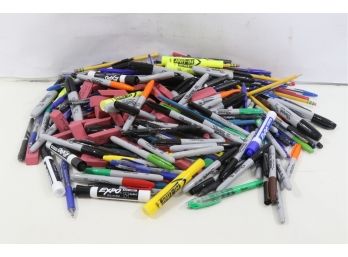 Large Group Of Misc. Pens , Pencil, Erasers & Markers All New