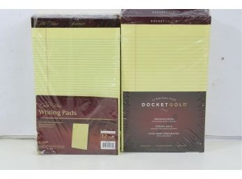 Group Of 2 TOPS Docket Ruled Perforated Pads 8 1/2 X 14 Canary & Gold Fibre Quality Writing Pads, Narrow Rule,