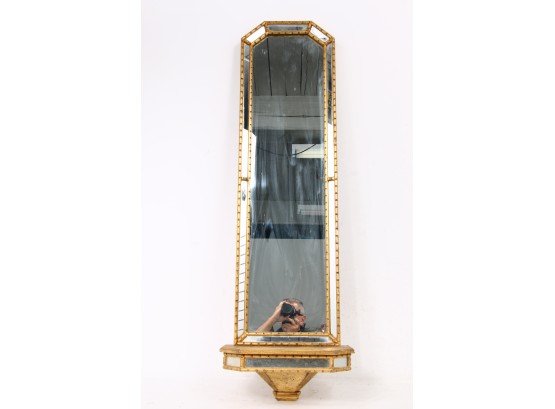 Large Vintage Italian Wooden Mirror With Gold Gilt Frame And Shelf