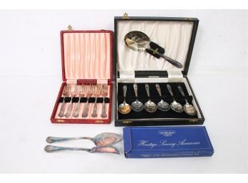 Silverplate Sets Of Spoons & Forks Including Angora England And Gorham Serving Pcs