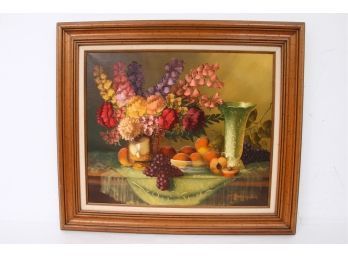 Still-life Of Fruits And Flowers Oil On Canvas By Austrian Artist Rudorfer - Signed