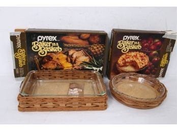 Pair Of Vintage PYREX Baker In A Basket Glass Trays Model 2330 & 2290 - NEW Old Stock