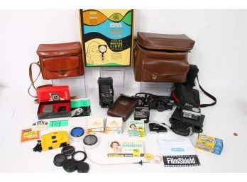 Large Lot Of Photo Cameras And Accessories Including Kodak Vollenda, Gossen Pilot Meter, GE Movie Light & More