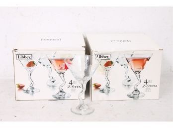 Group Of 8 LIBBEY 2-stem Martini Glasses - New Old Stock