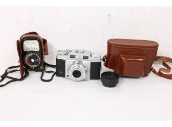 AGFA Super Silette Photo Camera With Leather Case, Lens Hood & Weston Master II Exposure Meter
