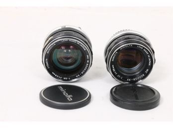 Pair Of Minolta MC W-rokkor-sG 1:3.5 28mm And MC Rokkor-PF 1:1.7 55mm Photo Camera Lens